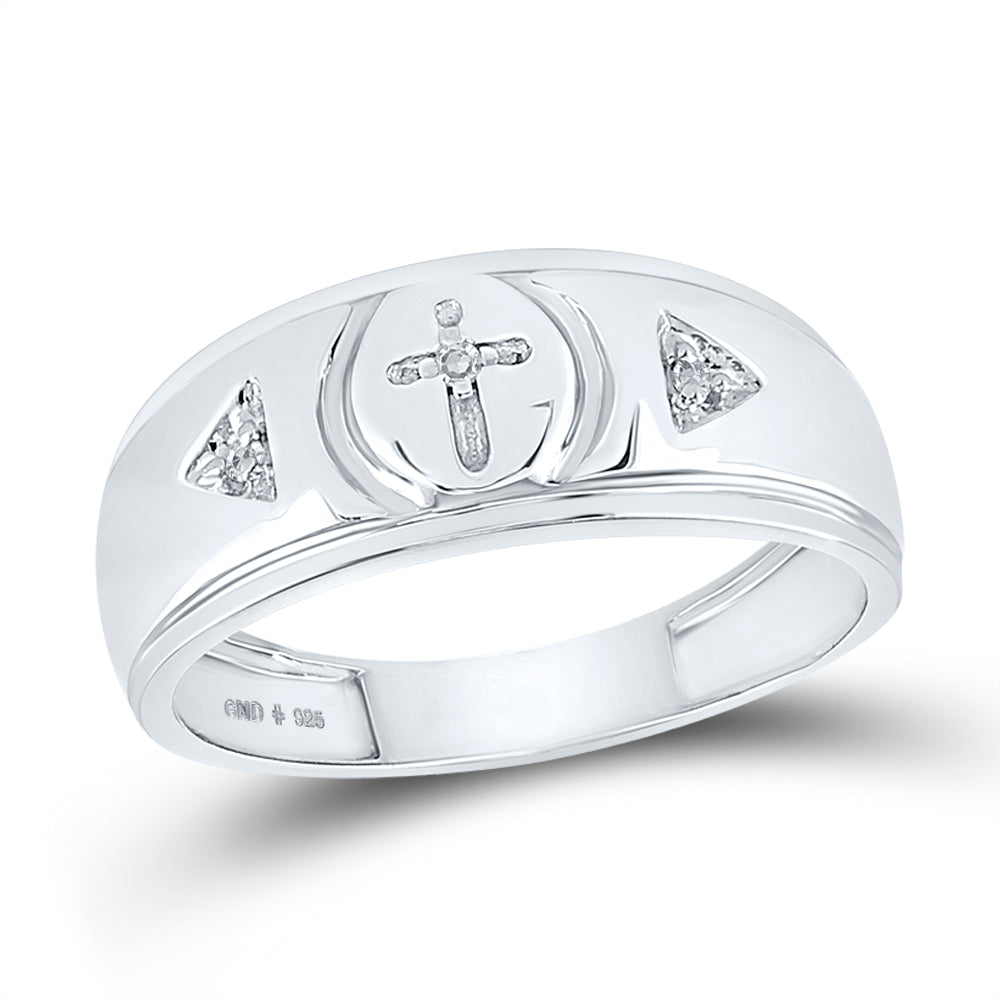 Sterling Silver Mens Round Diamond Cross Wedding Band Ring 1/20 Cttw 10 Daisy Joyeria