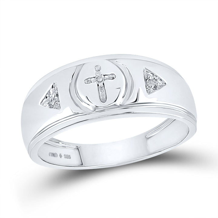 Sterling Silver Mens Round Diamond Cross Wedding Band Ring 1/20 Cttw 10 Daisy Joyeria