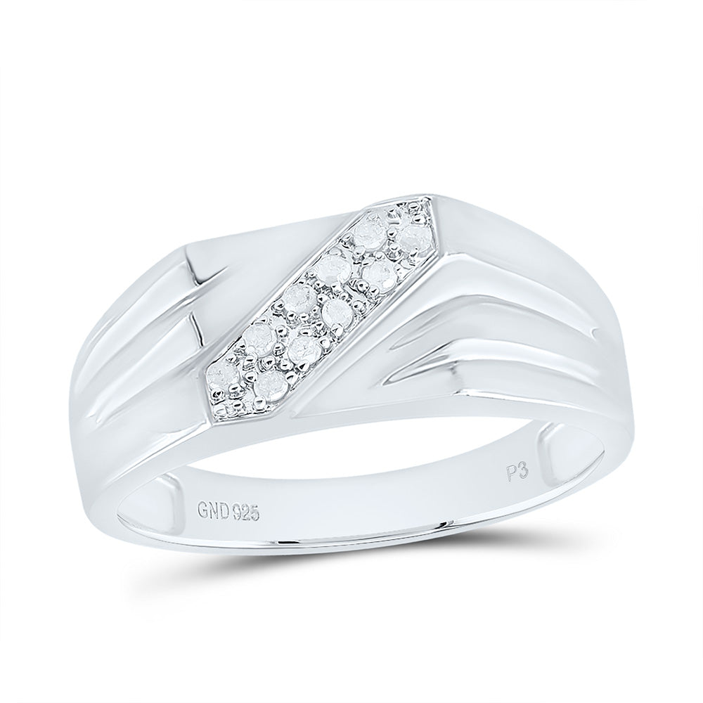 Sterling Silver Mens Round Prong-set Diamond Diagonal Double Row Band Ring 1/10 Cttw 10 Daisy Joyeria