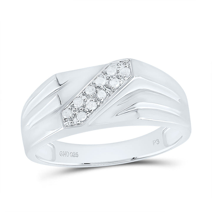 Sterling Silver Mens Round Prong-set Diamond Diagonal Double Row Band Ring 1/10 Cttw 10 Daisy Joyeria