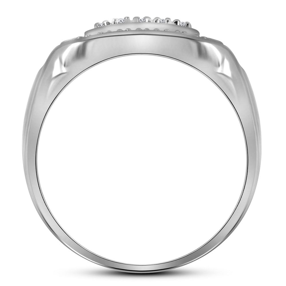 Sterling Silver Mens Round Diamond Square Frame Cluster Ring 1/10 Cttw 10 Daisy Joyeria