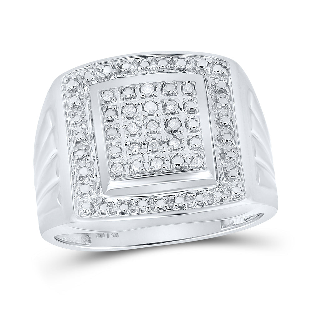 Sterling Silver Mens Round Diamond Square Frame Cluster Ring 1/10 Cttw 10 Daisy Joyeria