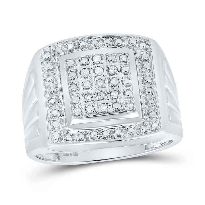 Sterling Silver Mens Round Diamond Square Frame Cluster Ring 1/10 Cttw 10 Daisy Joyeria