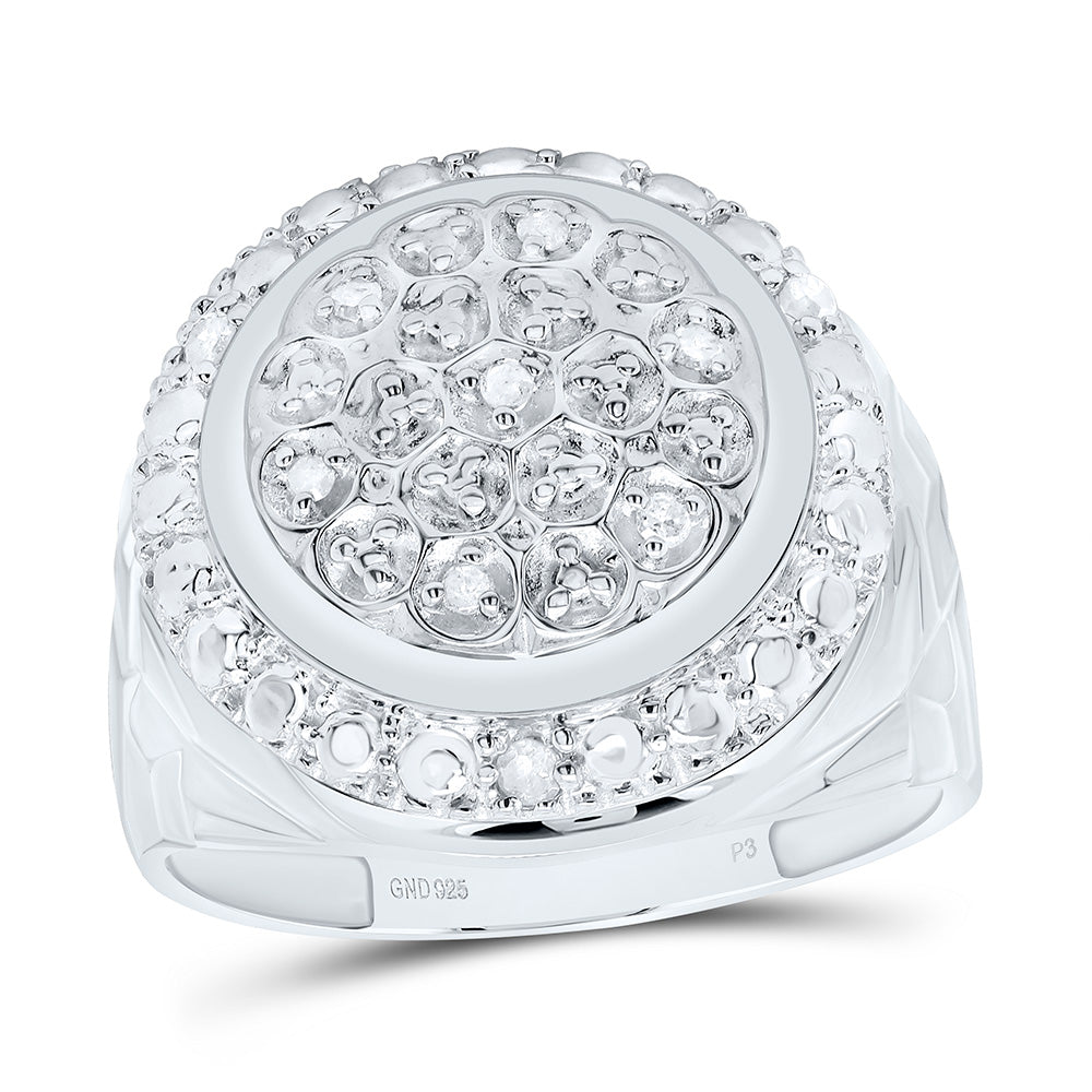 Sterling Silver Mens Round Diamond Fashion Ring 1/10 Cttw 10 Daisy Joyeria