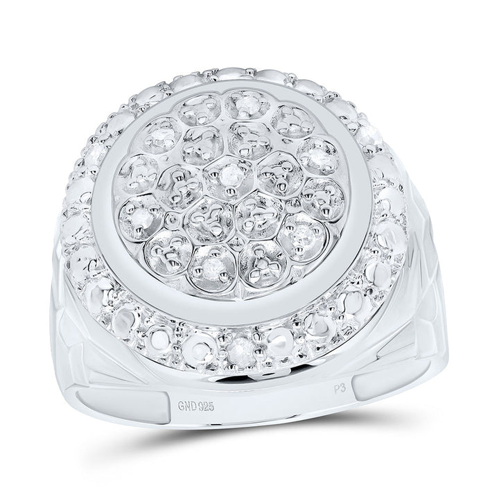 Sterling Silver Mens Round Diamond Fashion Ring 1/10 Cttw 10 Daisy Joyeria