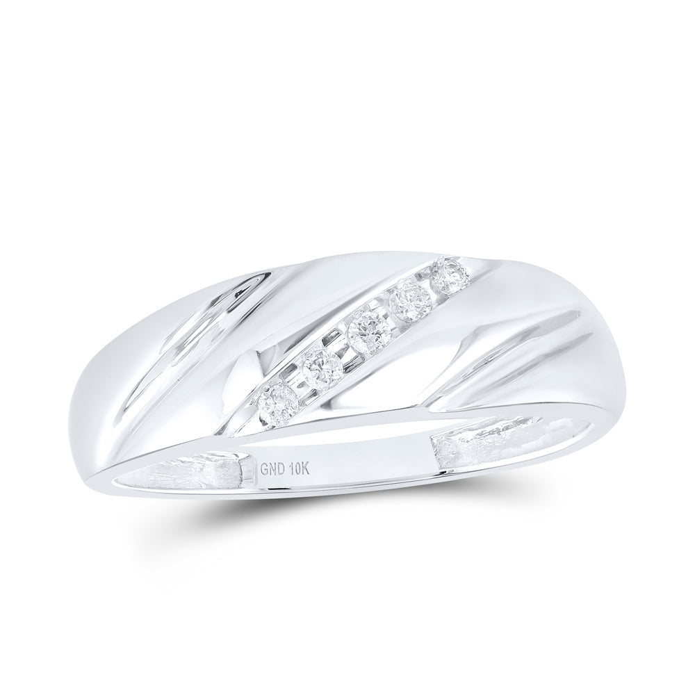 10kt White Gold Mens Round Diamond Wedding Band Ring 1/10 Cttw 10 Daisy Joyeria