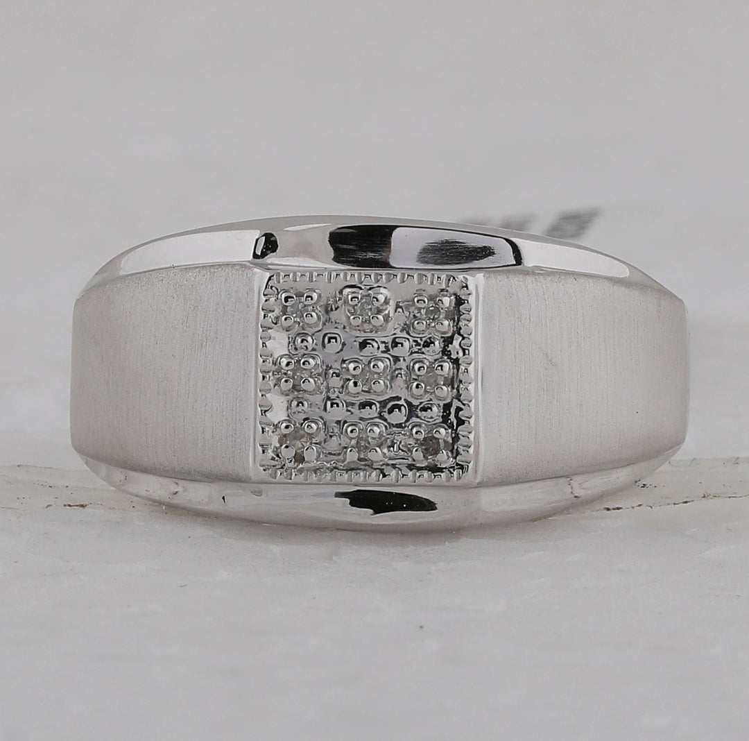 Sterling Silver Mens Round Diamond Square Cluster Ring .03 Cttw 10 Daisy Joyeria