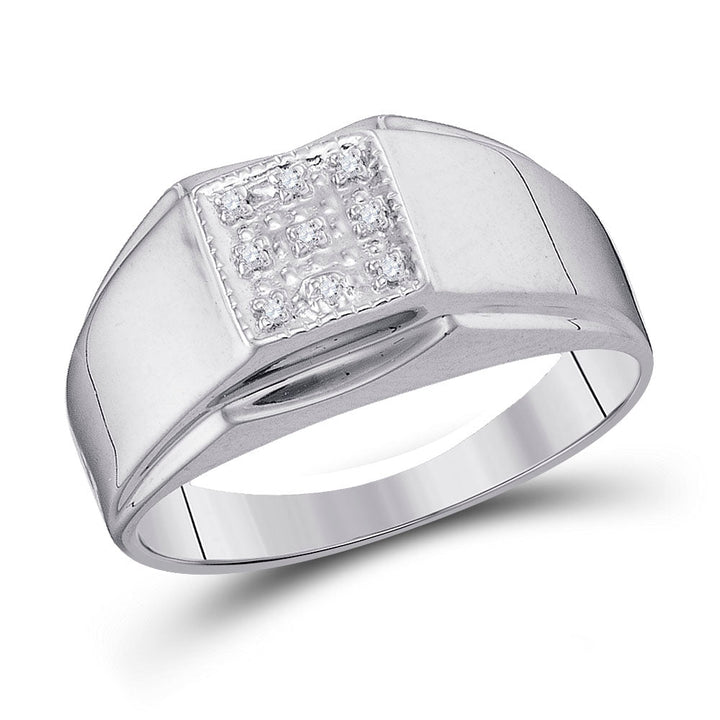 Sterling Silver Mens Round Diamond Square Cluster Ring .03 Cttw 10 Daisy Joyeria