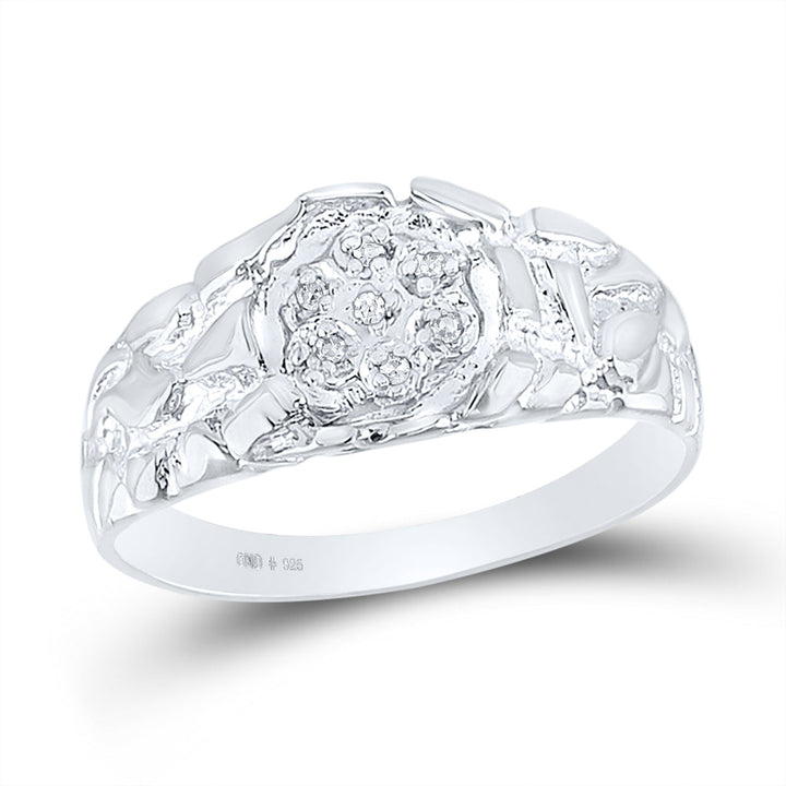 Sterling Silver Mens Round Diamond Cluster Nugget Ring 1/20 Cttw 10 Daisy Joyeria