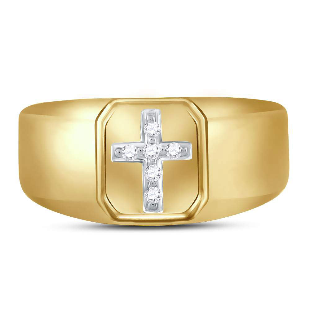 10kt Yellow Gold Mens Round Diamond Cross Band Ring 1/20 Cttw 10 Daisy Joyeria