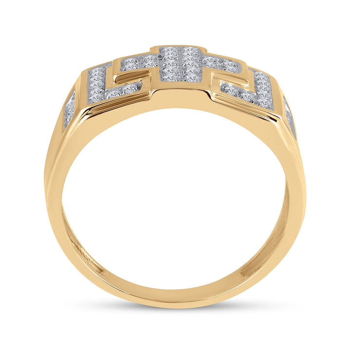 10kt Yellow Gold Mens Round Diamond Square Cross Cluster Ring 1/3 Cttw 10 Daisy Joyeria