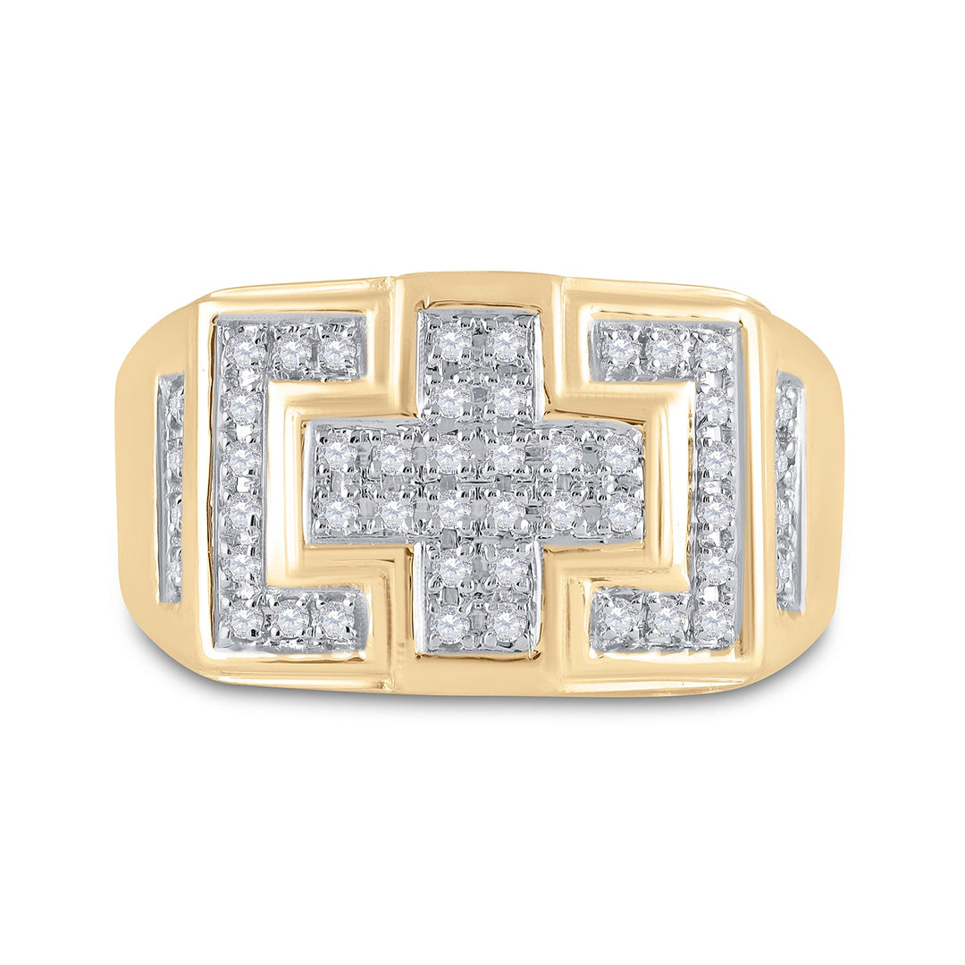 10kt Yellow Gold Mens Round Diamond Square Cross Cluster Ring 1/3 Cttw 10 Daisy Joyeria