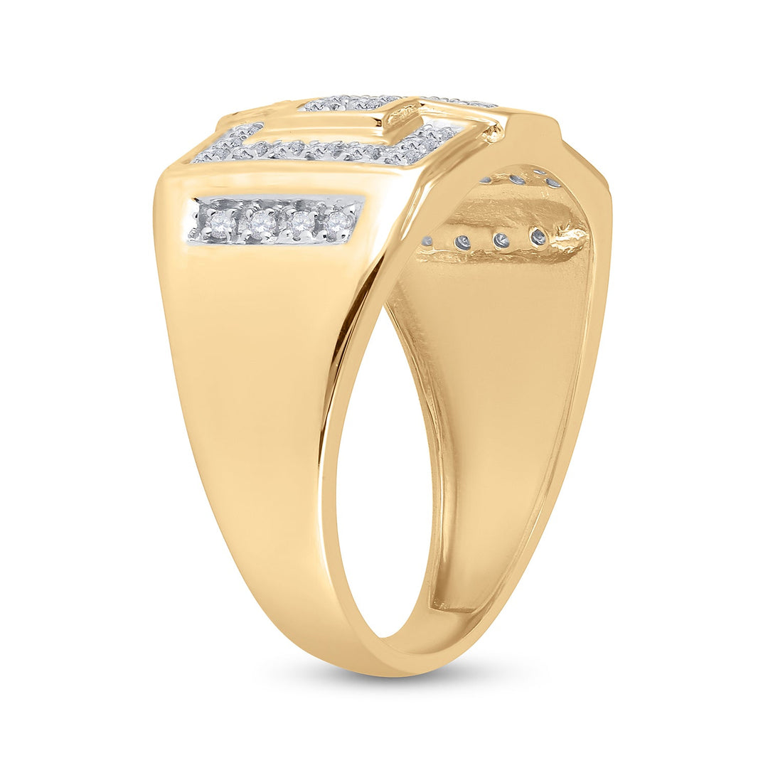 10kt Yellow Gold Mens Round Diamond Square Cross Cluster Ring 1/3 Cttw 10 Daisy Joyeria