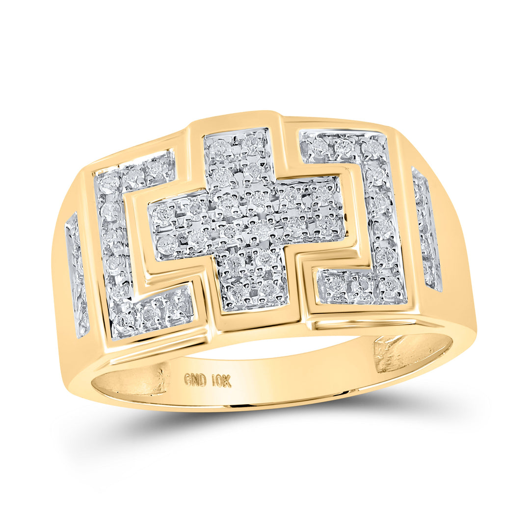 10kt Yellow Gold Mens Round Diamond Square Cross Cluster Ring 1/3 Cttw 10 Daisy Joyeria