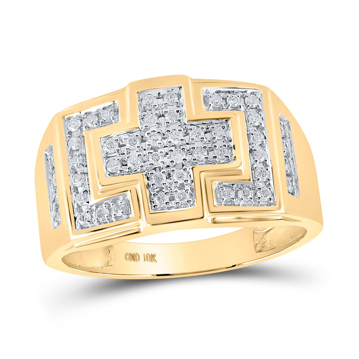 10kt Yellow Gold Mens Round Diamond Square Cross Cluster Ring 1/3 Cttw 10 Daisy Joyeria