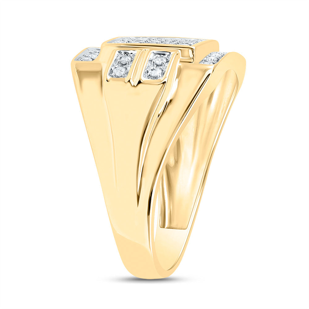 10kt Yellow Gold Mens Round Diamond Square Cluster Ring 1/3 Cttw 10 Daisy Joyeria