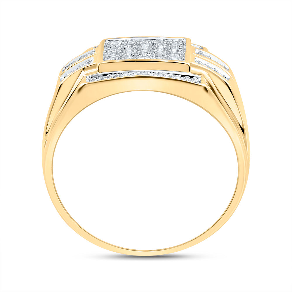 10kt Yellow Gold Mens Round Diamond Square Cluster Ring 1/3 Cttw 10 Daisy Joyeria