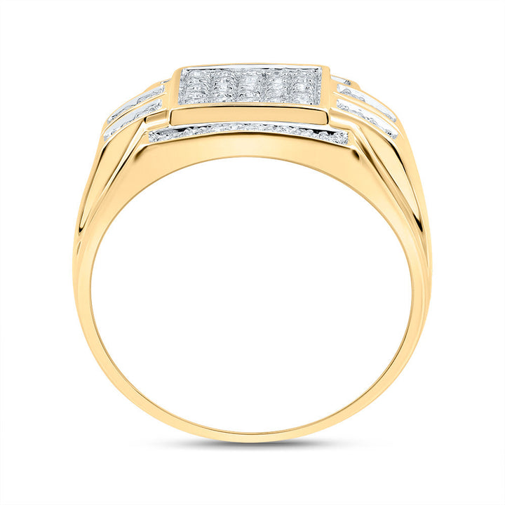 10kt Yellow Gold Mens Round Diamond Square Cluster Ring 1/3 Cttw 10 Daisy Joyeria