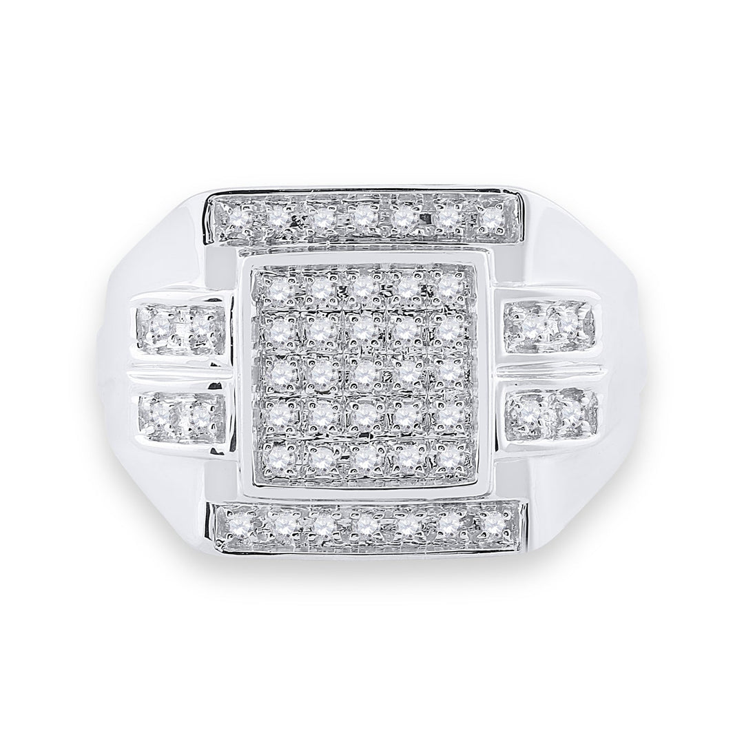 10kt White Gold Mens Round Diamond Square Cluster Ring 1/3 Cttw 10 Daisy Joyeria