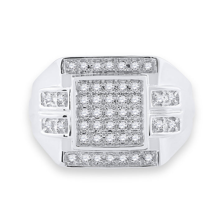 10kt White Gold Mens Round Diamond Square Cluster Ring 1/3 Cttw 10 Daisy Joyeria