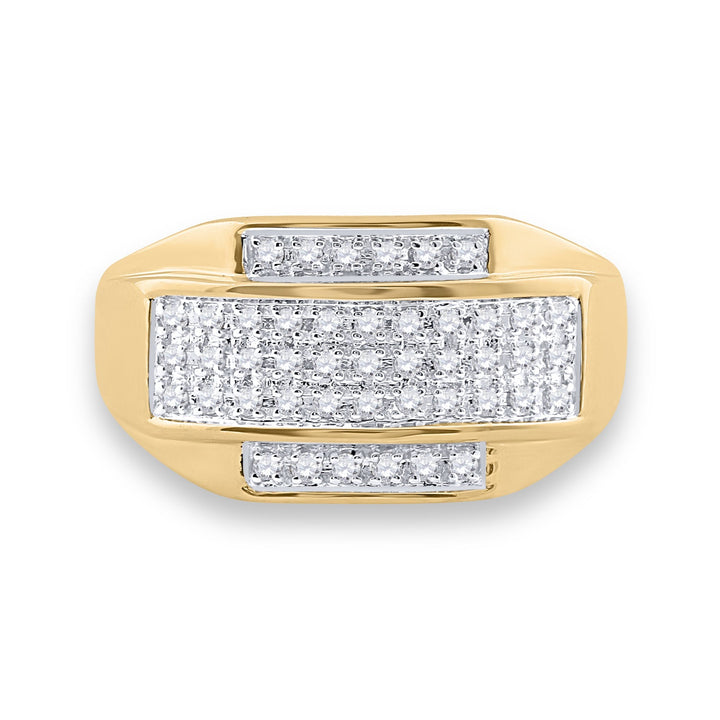 10kt Yellow Gold Mens Round Diamond Rectangle Cluster Ring 1/3 Cttw 10 Daisy Joyeria