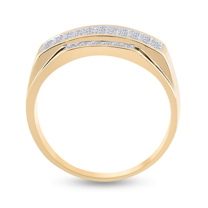 10kt Yellow Gold Mens Round Diamond Rectangle Cluster Ring 1/3 Cttw 10 Daisy Joyeria