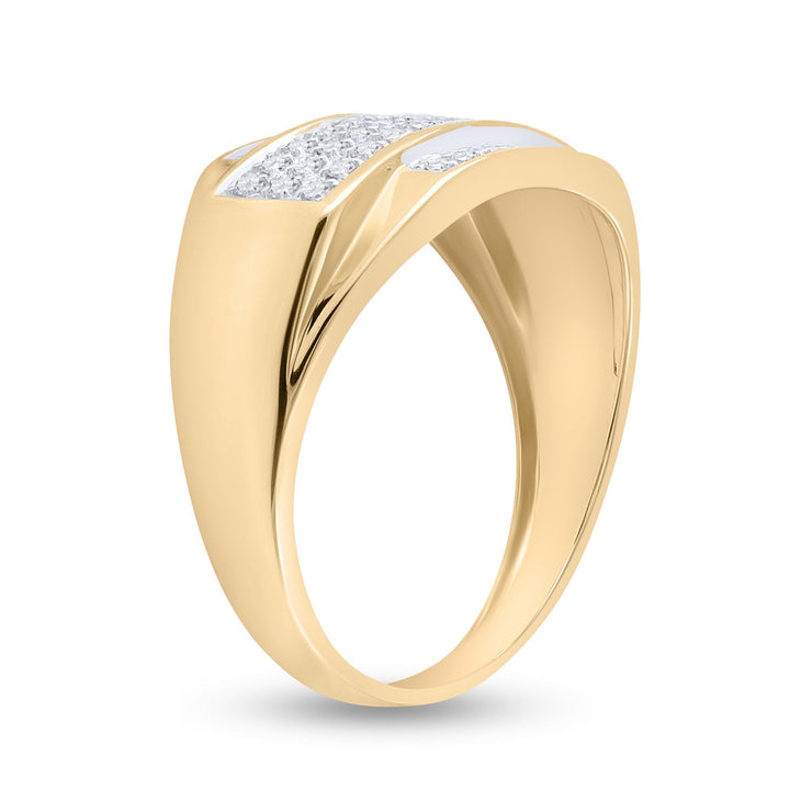 10kt Yellow Gold Mens Round Diamond Rectangle Cluster Ring 1/3 Cttw 10 Daisy Joyeria