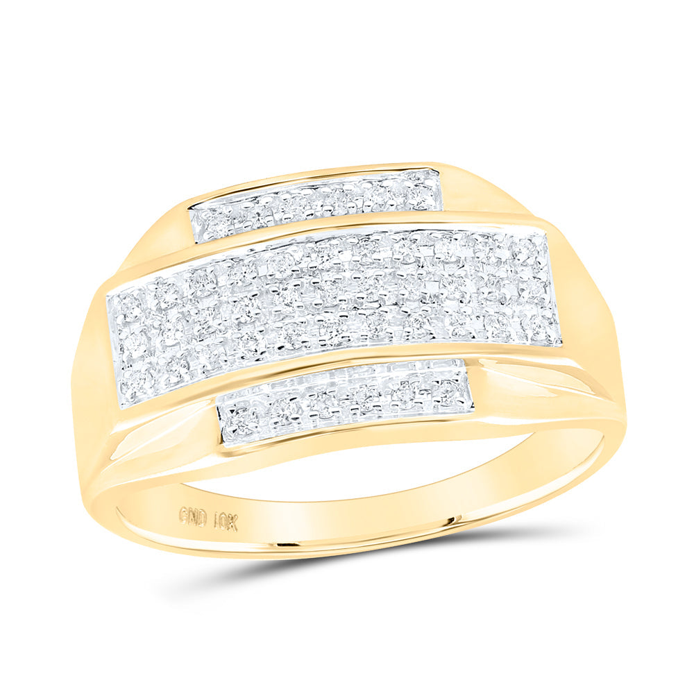 10kt Yellow Gold Mens Round Diamond Rectangle Cluster Ring 1/3 Cttw 10 Daisy Joyeria