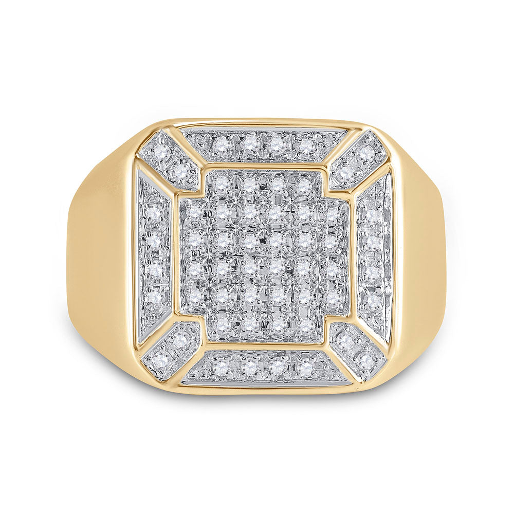 10kt Yellow Gold Mens Round Diamond Square Cluster Ring 1/3 Cttw 10 Daisy Joyeria