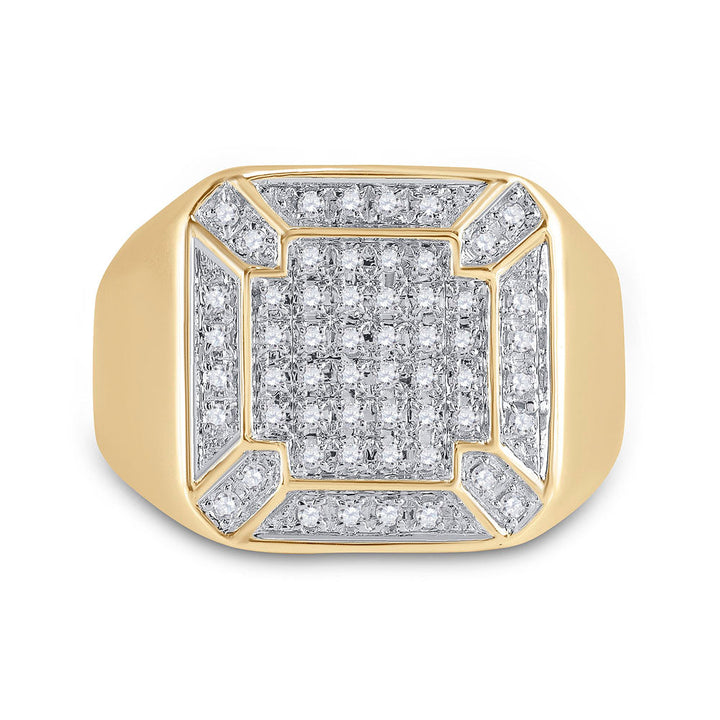 10kt Yellow Gold Mens Round Diamond Square Cluster Ring 1/3 Cttw 10 Daisy Joyeria