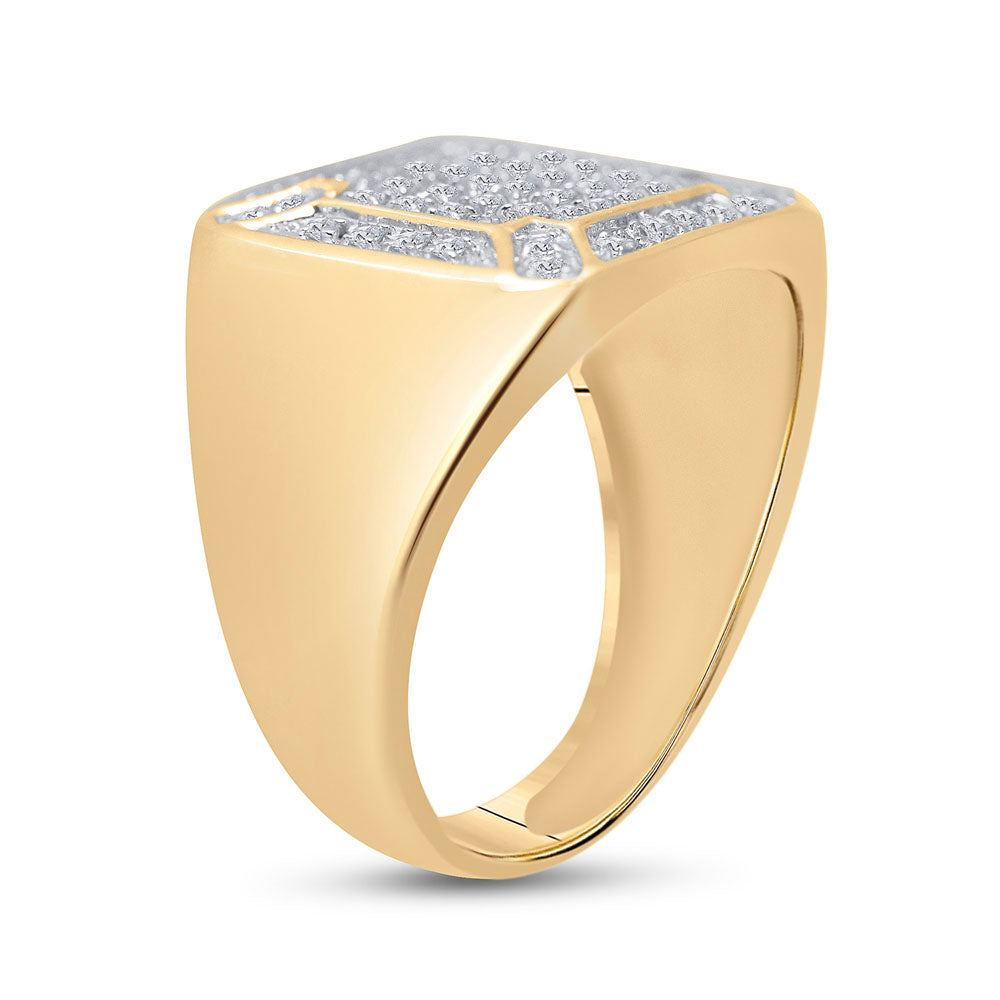 10kt Yellow Gold Mens Round Diamond Square Cluster Ring 1/3 Cttw 10 Daisy Joyeria