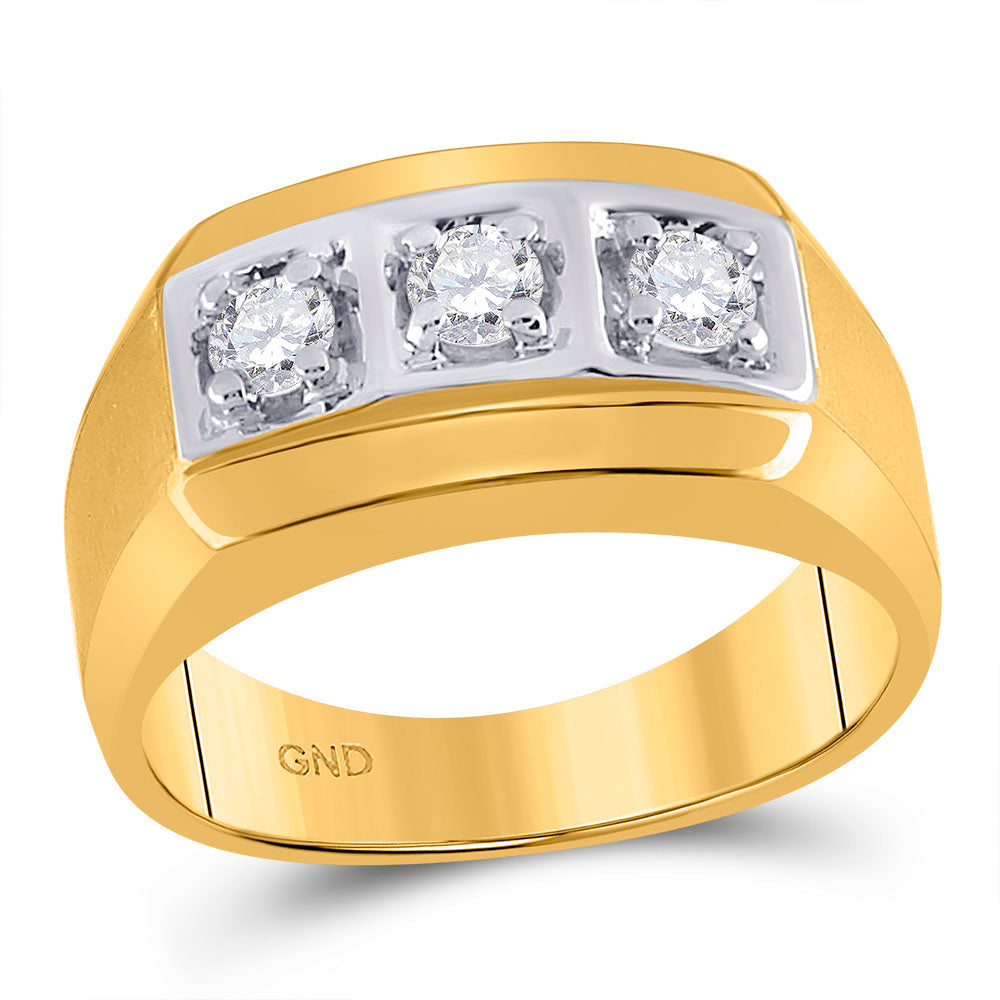 14kt Yellow Gold Mens Round Diamond 3-stone Fashion Band Ring 1/2 Cttw 10 Daisy Joyeria