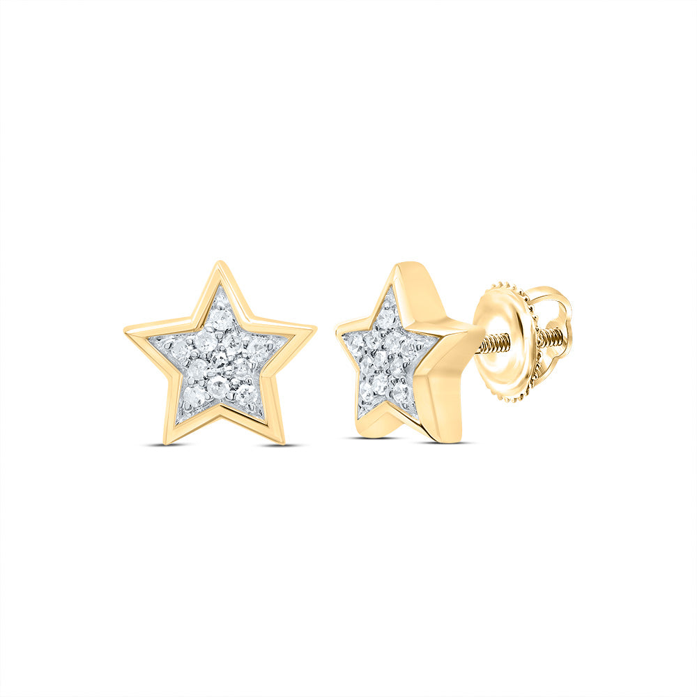 10k Yellow Gold Diamond Womens Mens Unisex Star Estrella Screwback Stud Earrings 1/12 Cttw Daisy Joyeria