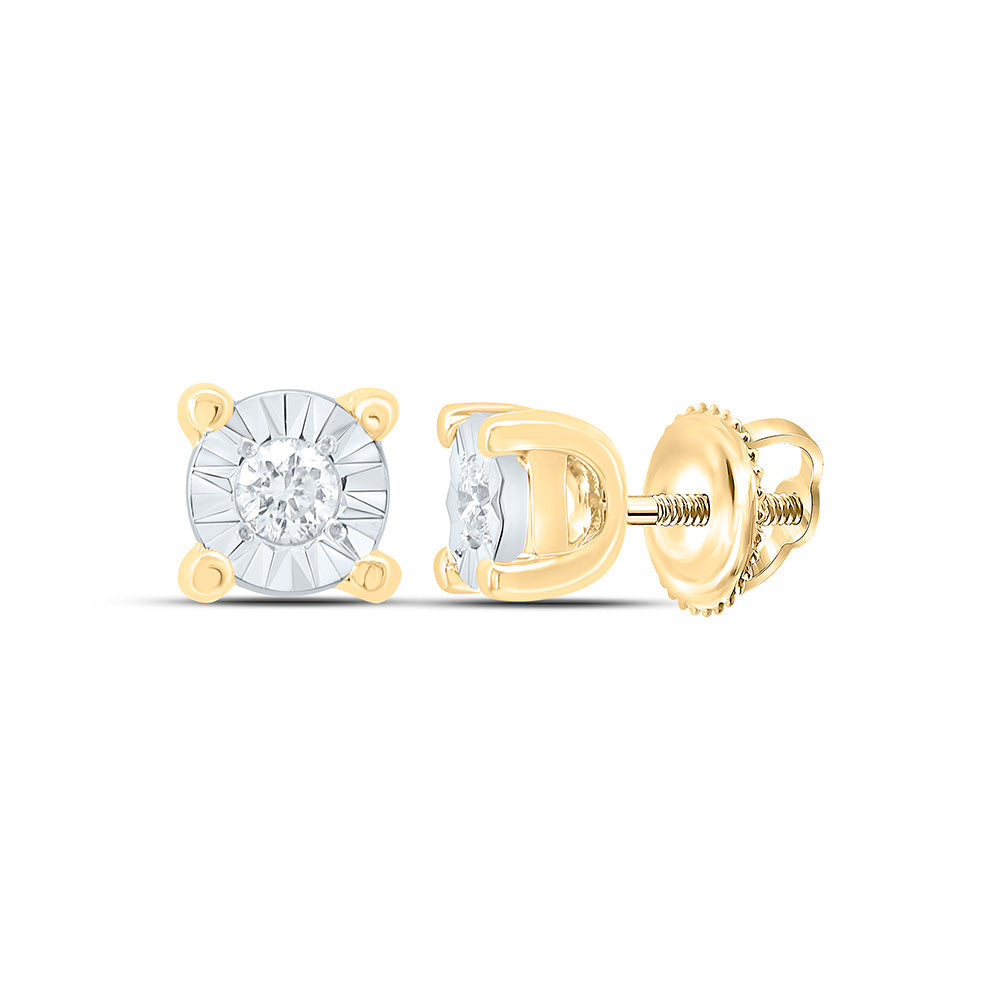 10kt Yellow Gold Womens Round Diamond Solitaire Illusion Earrings 1/20 Cttw Daisy Joyeria