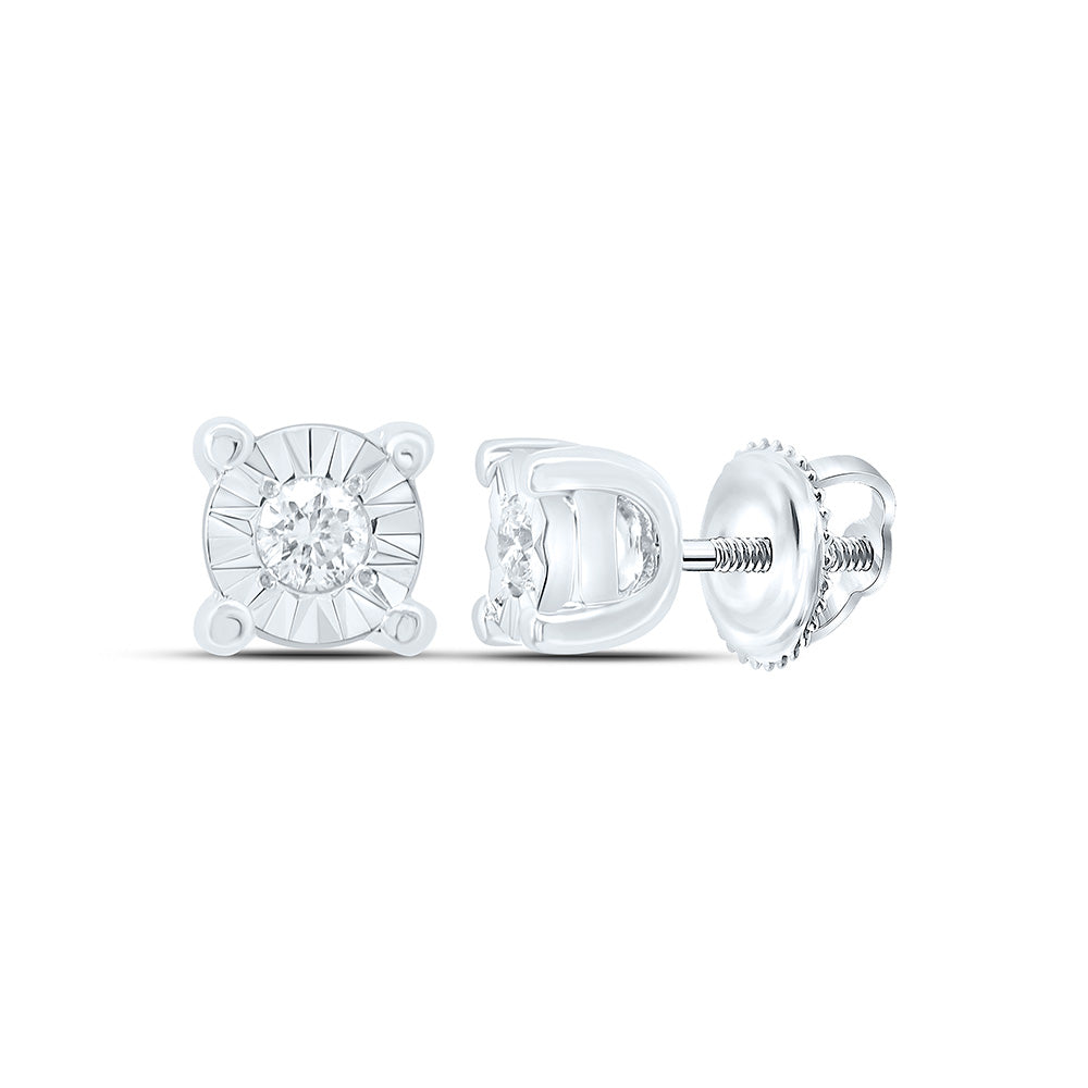 10kt White Gold Womens Round Diamond Solitaire Illusion Earrings 1/20 Cttw Daisy Joyeria