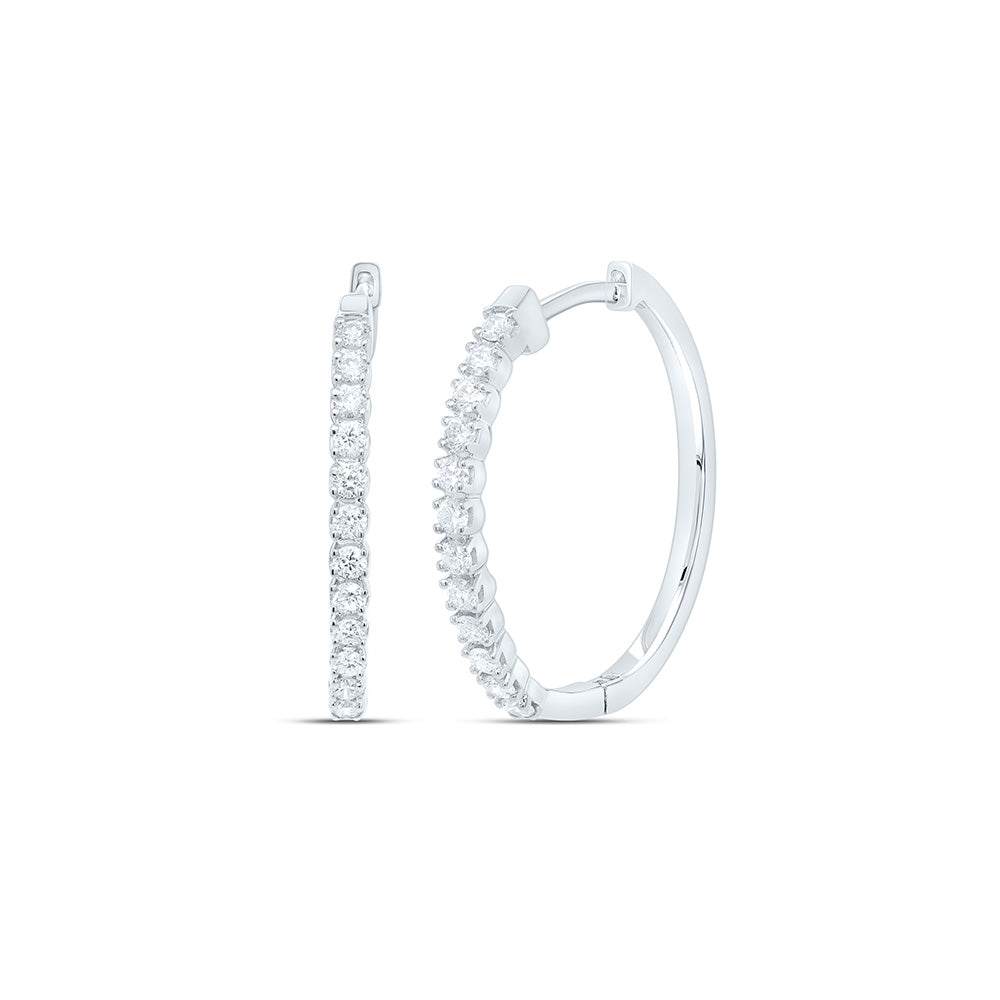 10kt White Gold Womens Round Diamond Slender Single Row Hoop Earrings 1/4 Cttw Daisy Joyeria