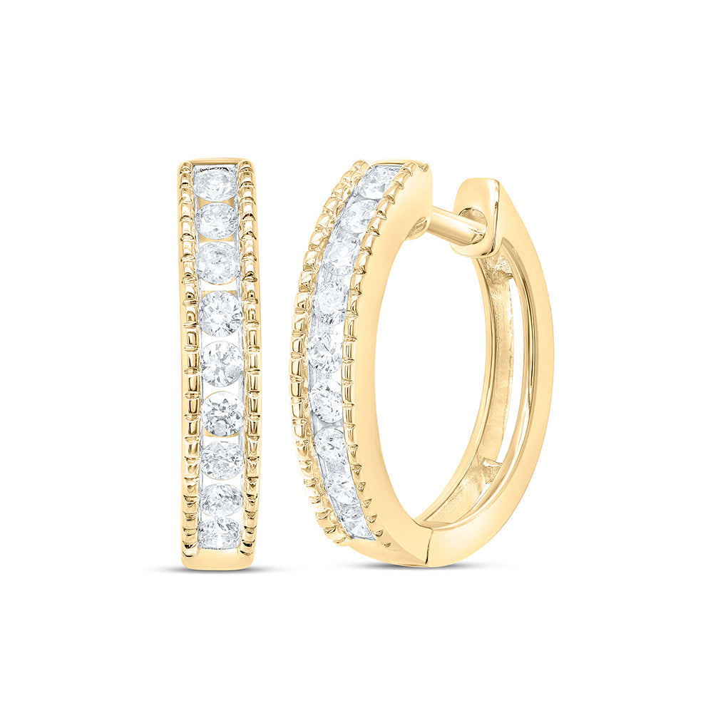10kt Yellow Gold Womens Round Diamond Milgrain Hoop Earrings 1/4 Cttw Daisy Joyeria