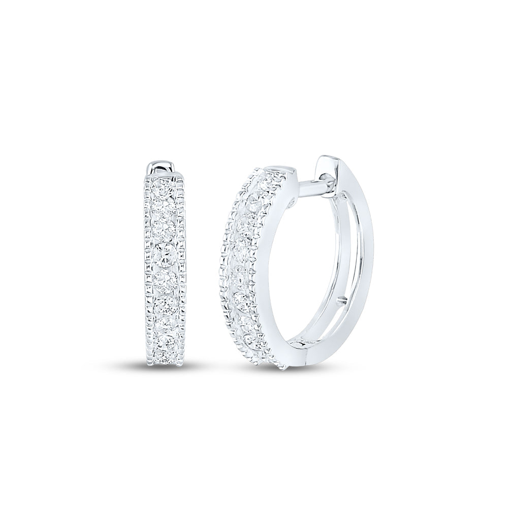10kt White Gold Womens Round Diamond Milgrain Hoop Earrings 1/4 Cttw Daisy Joyeria