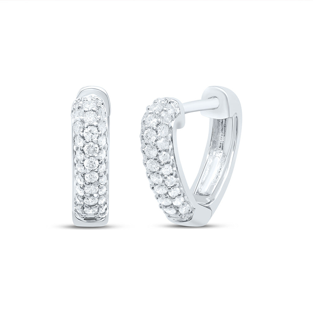10kt White Gold Womens Round Pave-set Diamond Heart Huggie Hoop Earrings 1/5 Cttw Daisy Joyeria