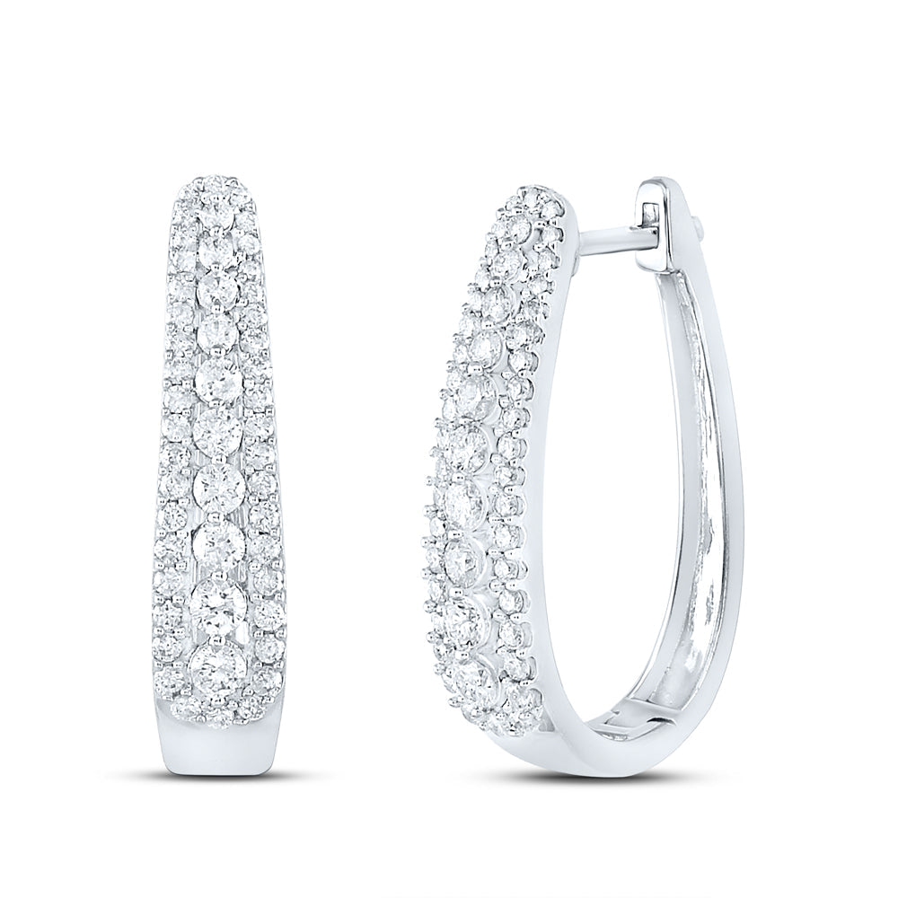 10kt White Gold Womens Round Diamond Oblong Hoop Earrings 7/8 Cttw Daisy Joyeria