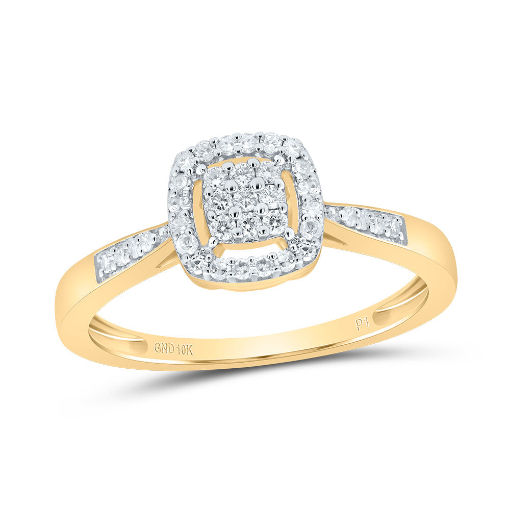 10kt Yellow Gold Womens Round Diamond Square Cluster Ring 1/8 Cttw 7 Daisy Joyeria