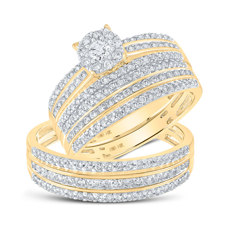 14kt Yellow Gold His & Hers Round Diamond Solitaire Matching Bridal Wedding Ring Band Set 1-1/4 Cttw 7 Daisy Joyeria