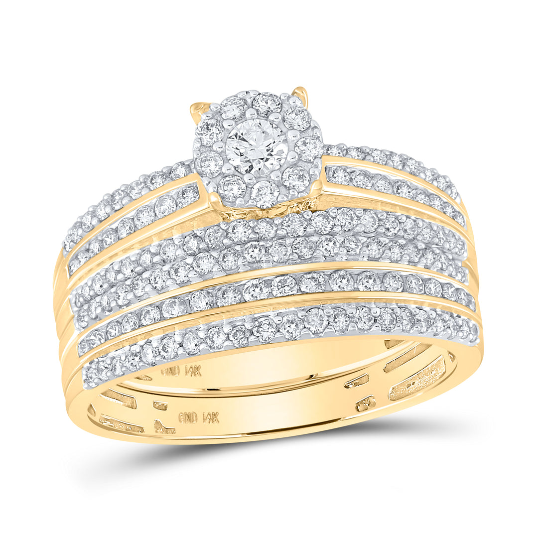14kt Yellow Gold His & Hers Round Diamond Solitaire Matching Bridal Wedding Ring Band Set 1-1/4 Cttw 7 Daisy Joyeria