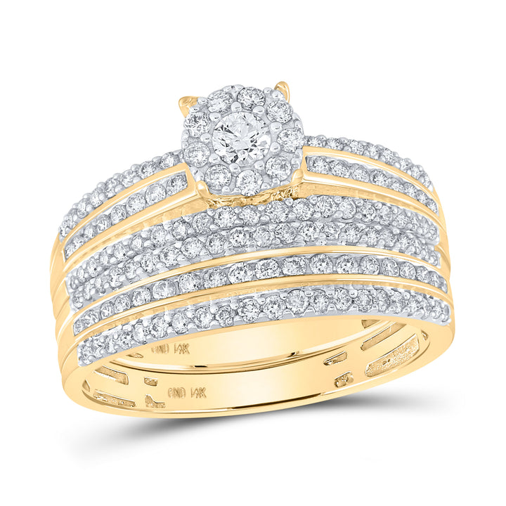 14kt Yellow Gold His & Hers Round Diamond Solitaire Matching Bridal Wedding Ring Band Set 1-1/4 Cttw 7 Daisy Joyeria