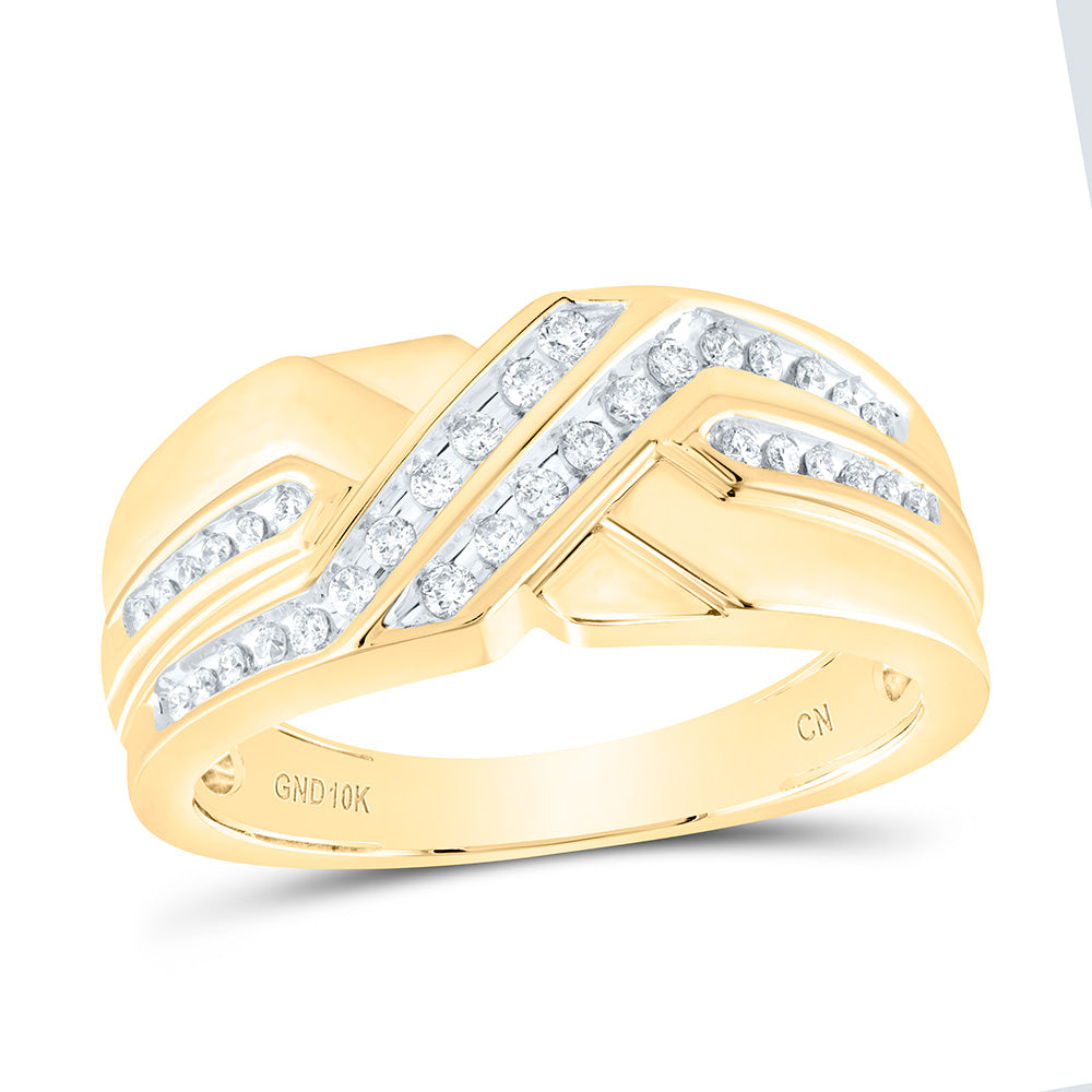 10kt Yellow Gold Mens Round Diamond Diagonal Double Row Band Ring 1/4 Cttw 10 Daisy Joyeria