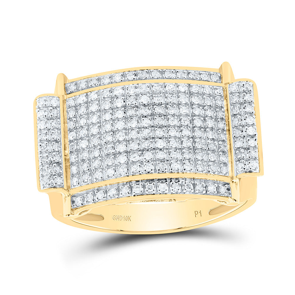 10kt Yellow Gold Mens Round Diamond Rectangle Cluster Ring 1/2 Cttw 10 Daisy Joyeria