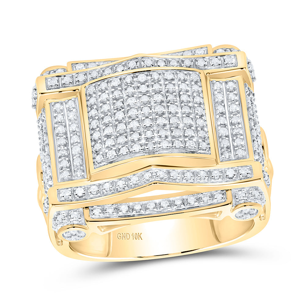 10kt Yellow Gold Mens Round Diamond Domed Square Cluster Ring 5/8 Cttw 10 Daisy Joyeria