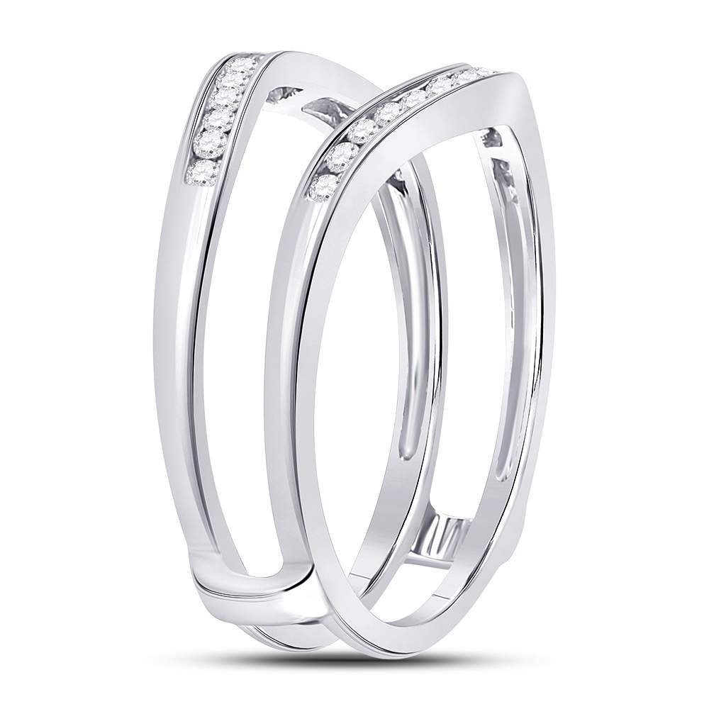 14kt White Gold Womens Round Diamond Ring Guard Wrap Solitaire Enhancer 1/4 Cttw 7 Daisy Joyeria