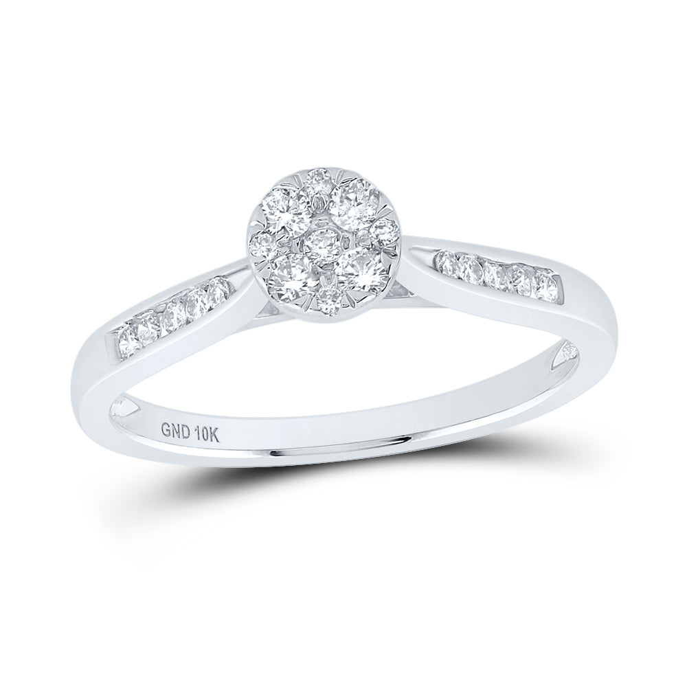 14kt White Gold Womens Round Diamond Cluster Bridal Wedding Engagement Ring 1/4 Cttw 7 Daisy Joyeria