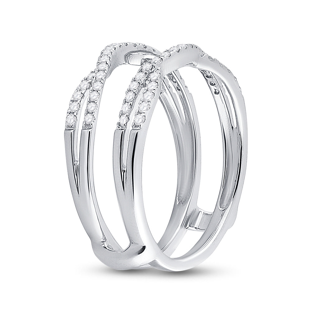 14kt White Gold Womens Round Diamond Wrap Ring Guard Enhancer Wedding Band 1/3 Cttw 7 Daisy Joyeria